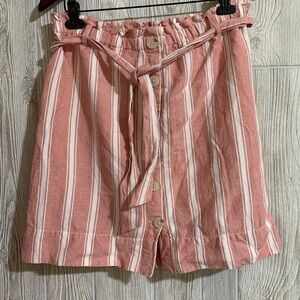 Loft Linen Blend Stripped Paper Bag Waist Skirt Medium